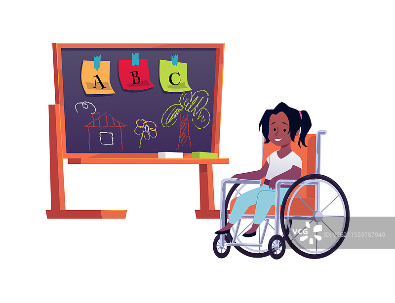 坐在轮椅上的快乐女孩图片素材