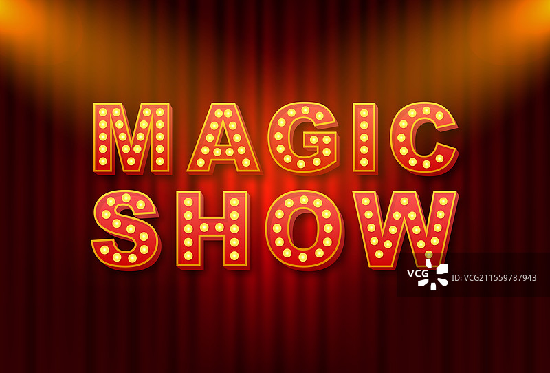 红色幕布上的魔术表演发光标志图片素材