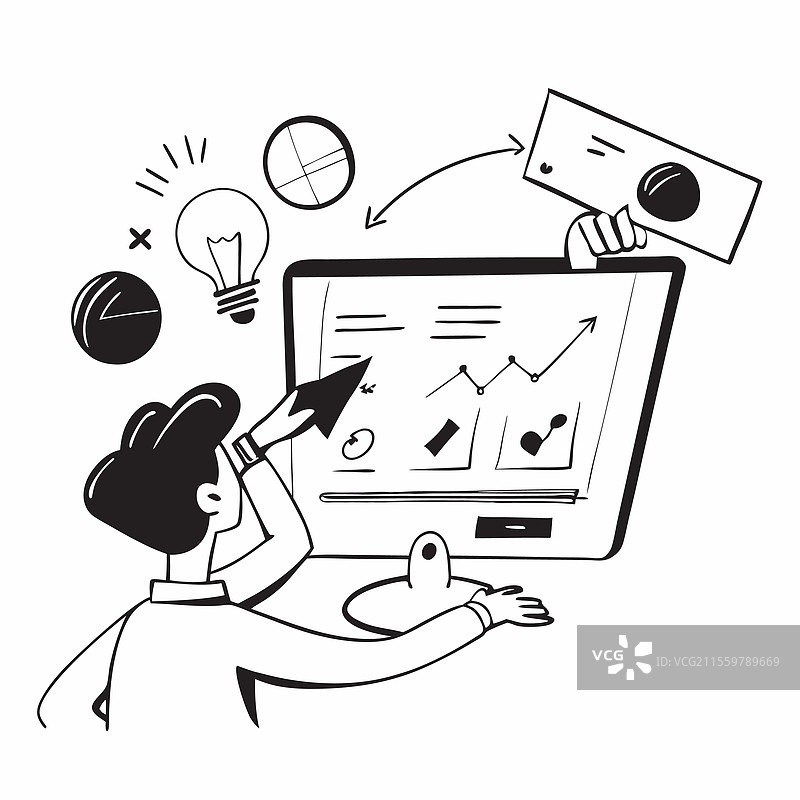 使用数据可视化的2D商业分析师图片素材