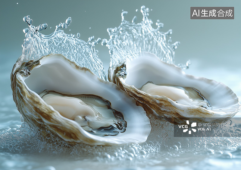 【AI数字艺术】水面上的新鲜生蚝图片素材