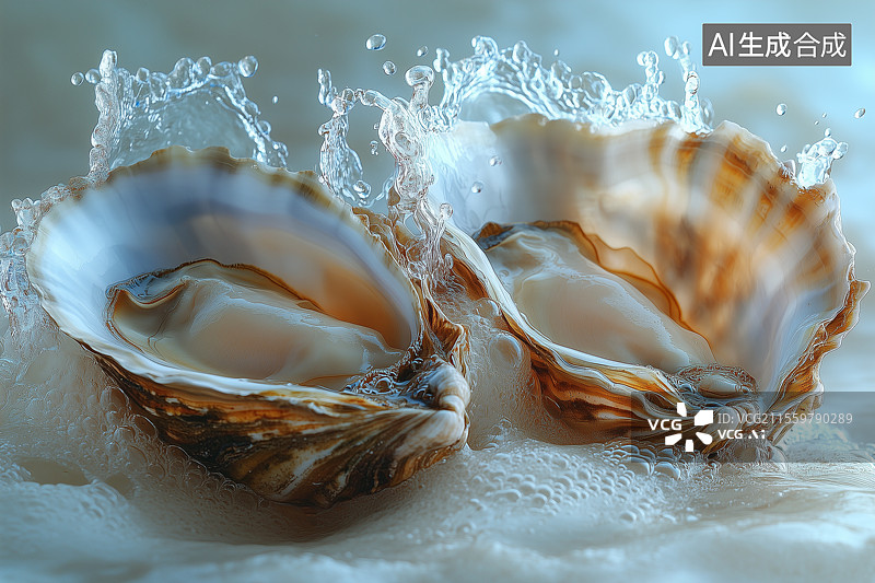 【AI数字艺术】水面上的新鲜生蚝图片素材