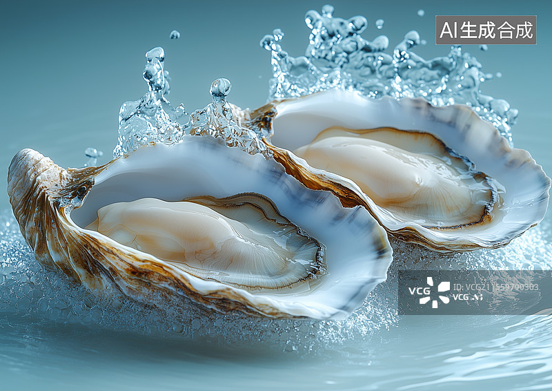 【AI数字艺术】水面上的新鲜生蚝图片素材