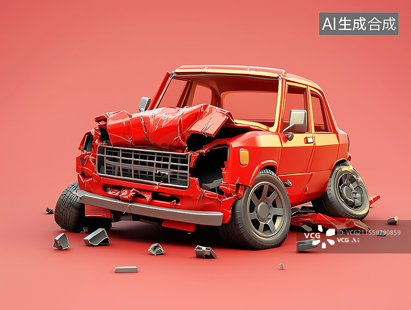【AI数字艺术】发生车祸的一辆汽车图片素材