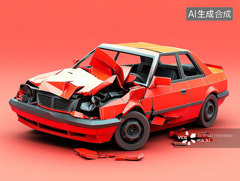 【AI数字艺术】发生车祸的一辆汽车图片素材
