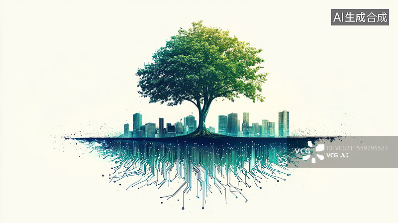 【AI数字艺术】城市与自然的融合图片素材