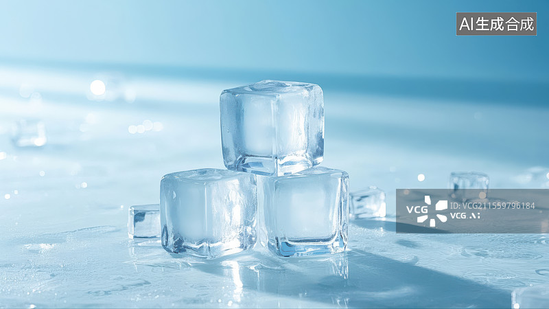 【AI数字艺术】晶莹立方：光影下的冰块特写图片素材