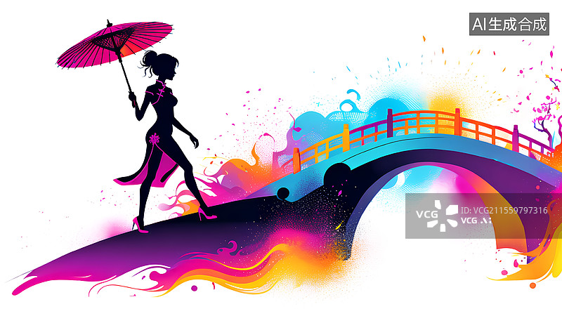 【AI数字艺术】拿着伞穿着旗袍的女人图片素材