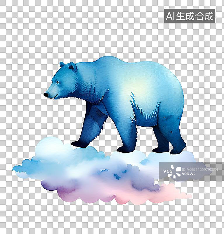 【AI数字艺术】儿童插画 云朵上的北极熊元素图片素材