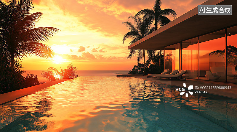 【AI数字艺术】热带海滨别墅的静谧时光图片素材