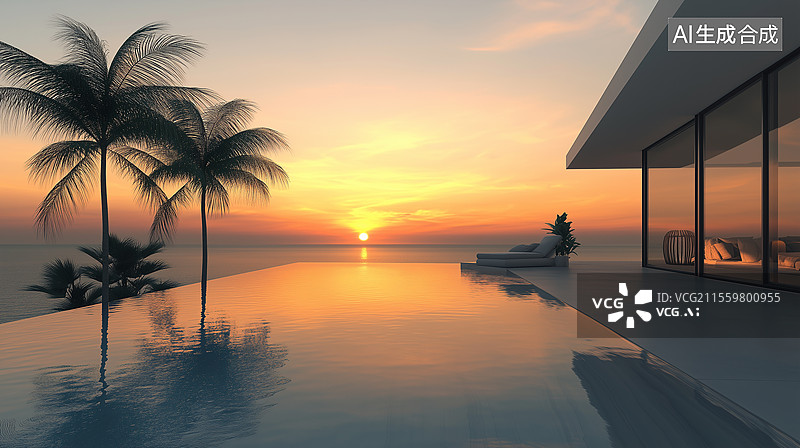 【AI数字艺术】热带海滨别墅的静谧时光图片素材