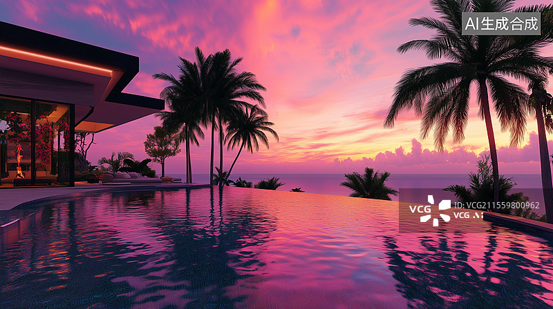【AI数字艺术】热带海滨别墅的静谧时光图片素材