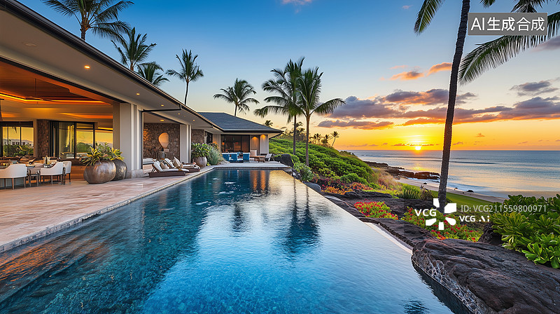 【AI数字艺术】热带海滨别墅的静谧时光图片素材