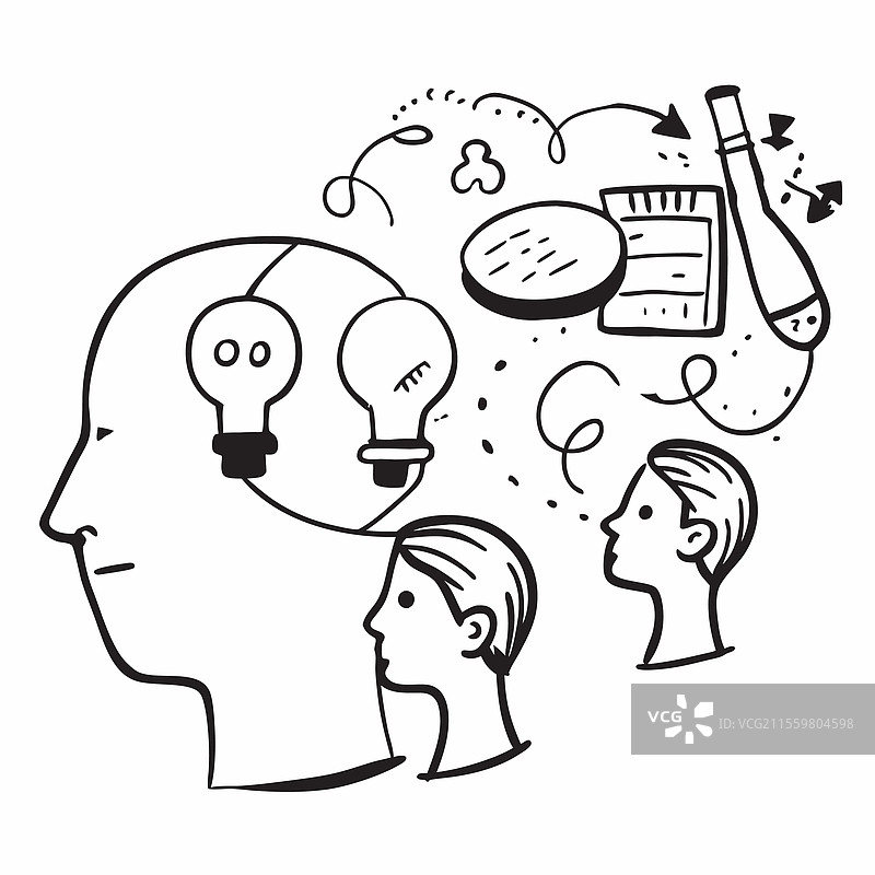 父亲与孩子们在科学展览上的概念图片素材