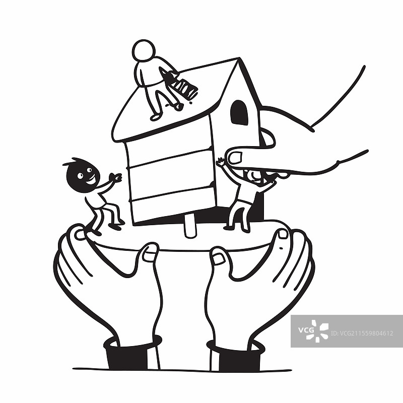 父亲与孩子们一起建造树屋的概念图片素材