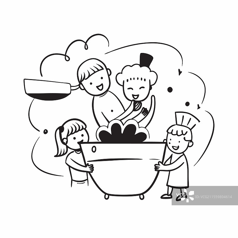 父亲与孩子们一起烹饪的概念图片素材