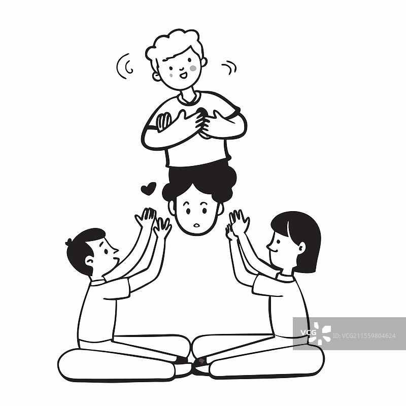 父亲与孩子们一起做瑜伽的概念图片素材