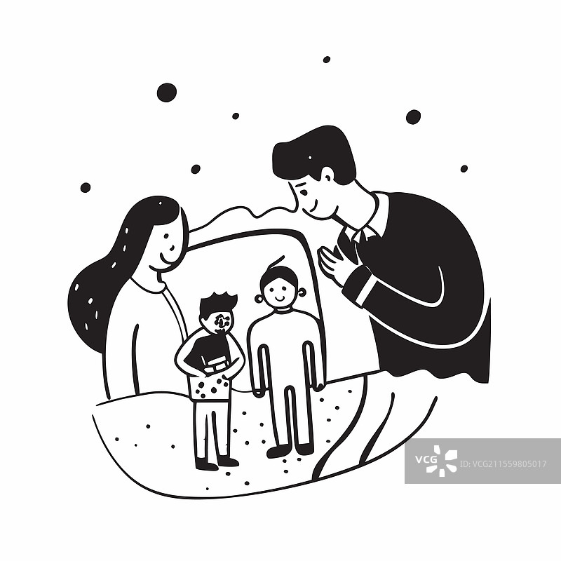 父亲与孩子们在雪中玩耍的概念图片素材