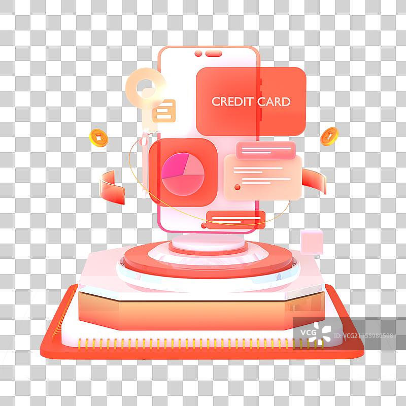 3D立体金融科技信用卡插画元素图片素材