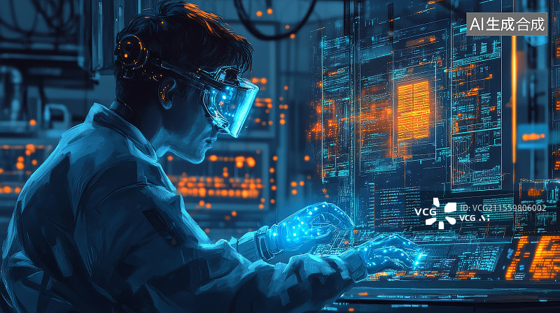 【AI数字艺术】未来科学家在先进技术实验室工作图片素材