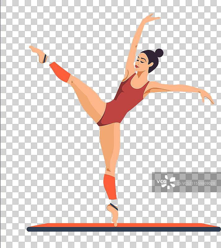 女体操运动员在平衡木上表演动作图片素材