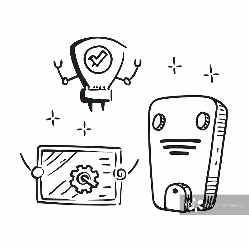 光滑发光的全息人工智能图标和机器人图片素材