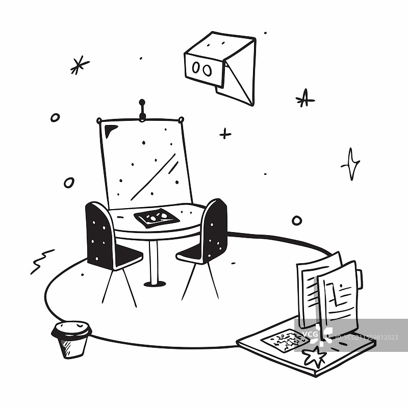 光滑发光的全息会议室和椅子图片素材