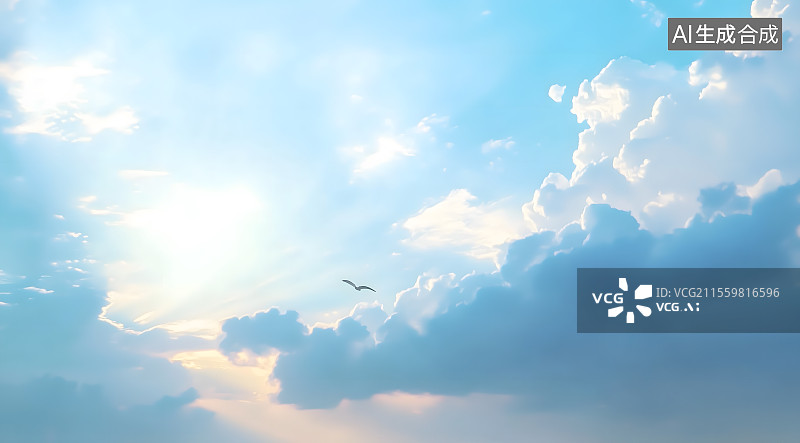 【AI数字艺术】户外天空和云彩自然风光，天空中大面积的积云。夏季自然背景与白云图片素材