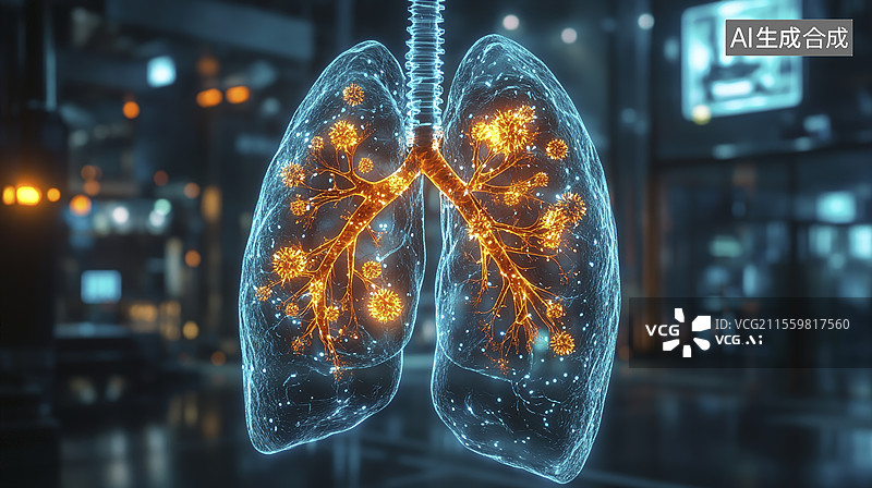 【AI数字艺术】病毒侵害下的肺部数字模型图片素材