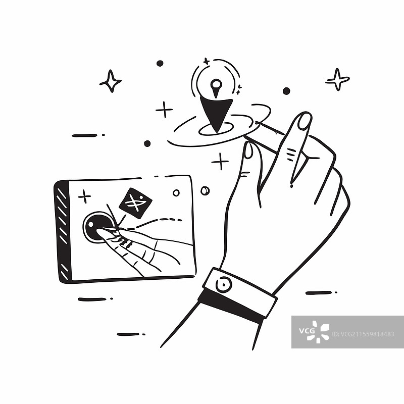 手握全息GPS和卫星图标图片素材