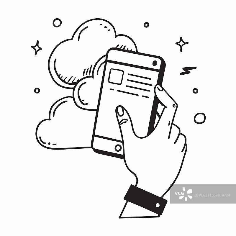 手持全息智能手机和云图标图片素材