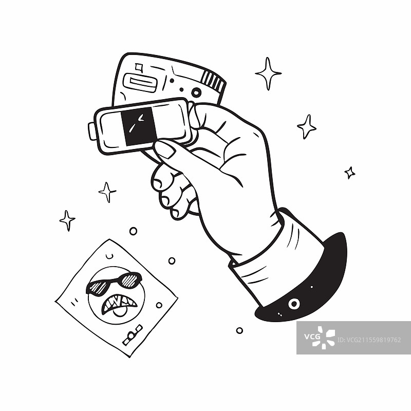 佩戴全息虚拟现实头盔的手与游戏图片素材