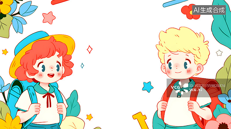 【AI数字艺术】儿童节的快乐校园生活插画图片素材