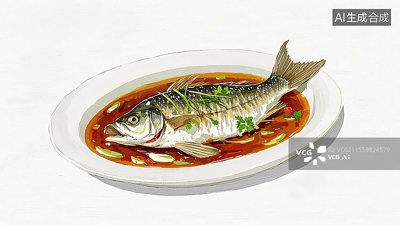 【AI数字艺术】清蒸鱼餐饮美食图片素材