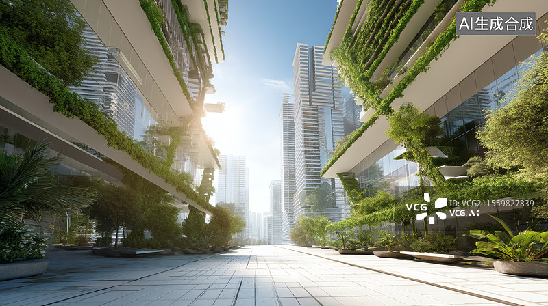 【AI数字艺术】未来科技城市空中花园图片素材