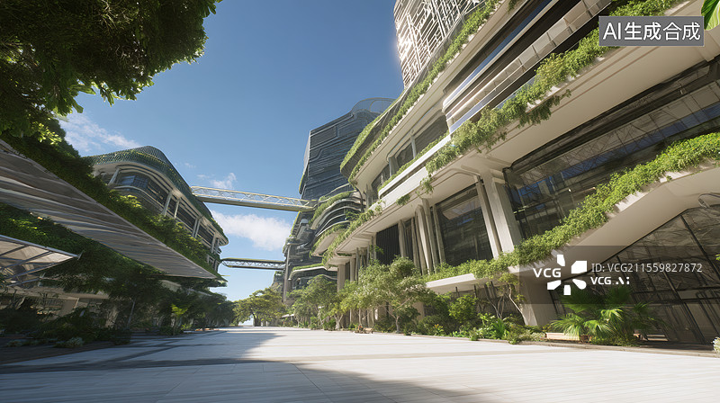 【AI数字艺术】未来科技城市空中花园图片素材
