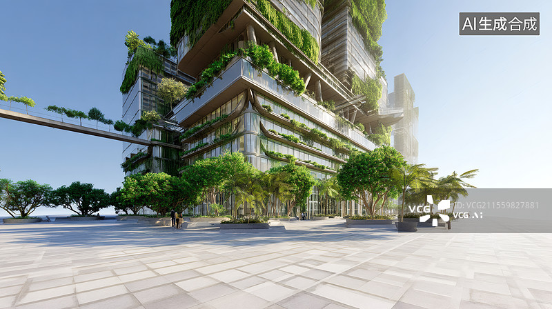 【AI数字艺术】未来科技城市空中花园图片素材