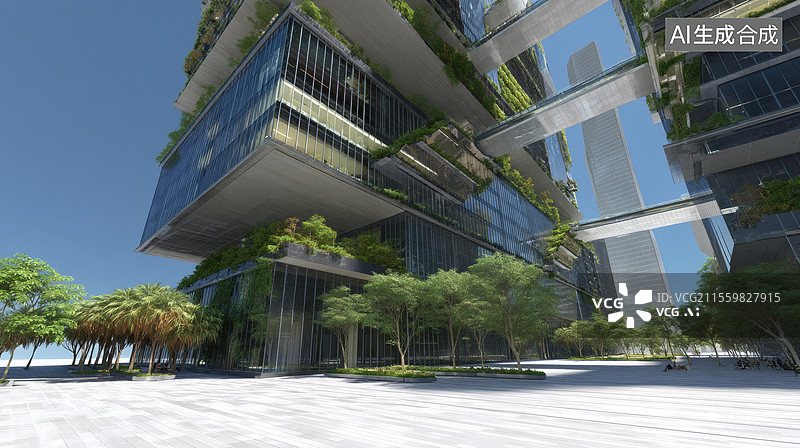 【AI数字艺术】未来科技城市空中花园图片素材