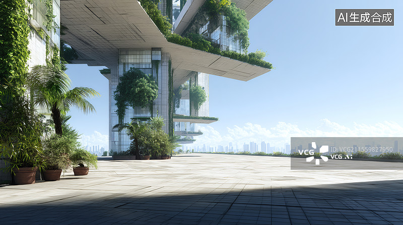 【AI数字艺术】未来科技城市空中花园图片素材