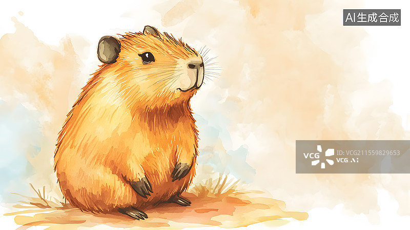【AI数字艺术】2D卡通居左水豚动物皮卡巴拉图片素材