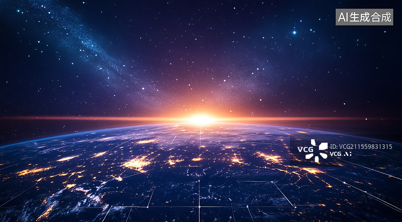 【AI数字艺术】星空下的地球科幻背景图片素材