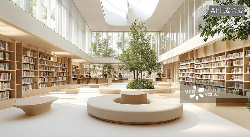 【AI数字艺术】现代风格图书馆内部空间图片素材
