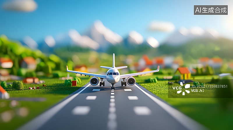 【AI数字艺术】机场跑道的飞机起飞商务背景图片素材