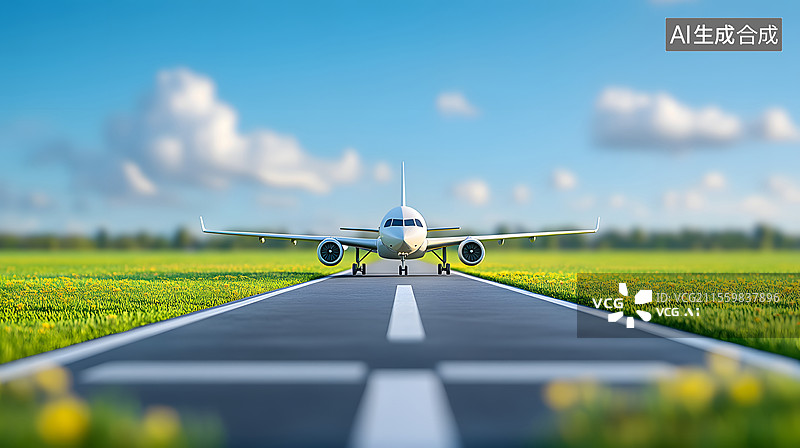 【AI数字艺术】机场跑道的飞机起飞商务背景图片素材