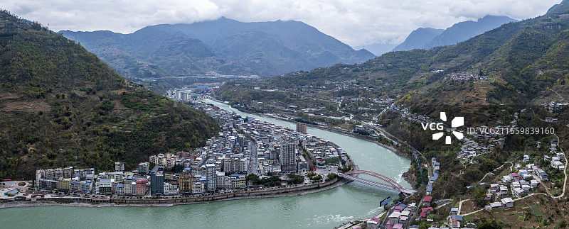 四川乐山市金口河区城市航拍图片素材
