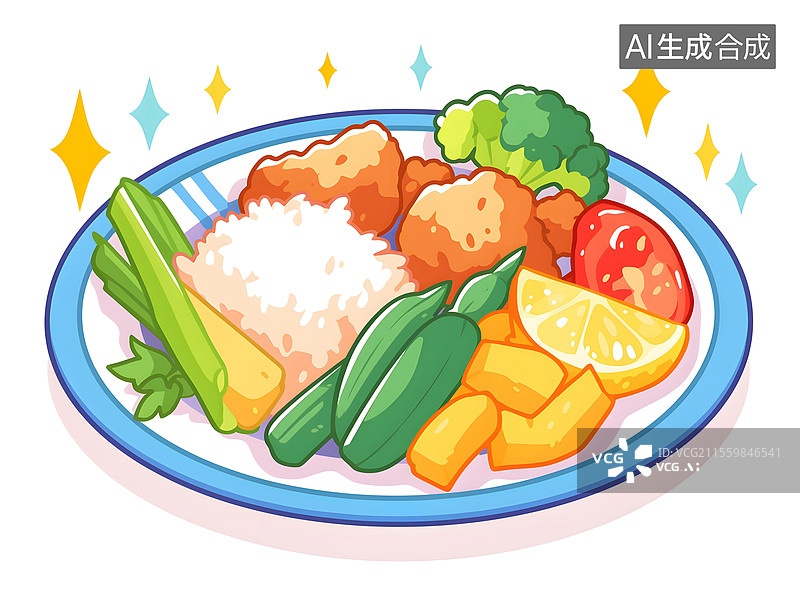 【AI数字艺术】健康美味的中式午餐美食插画图片素材