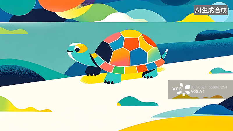 【AI数字艺术】2D卡通乌龟趣味绘本插画图片素材