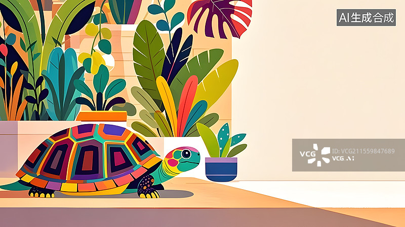 【AI数字艺术】2D卡通乌龟趣味绘本插画居左图片素材
