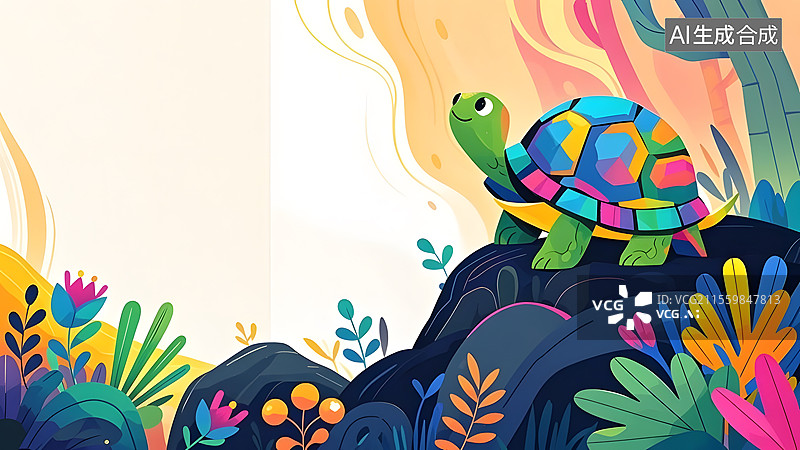 【AI数字艺术】2D卡通乌龟趣味绘本插画右上图片素材