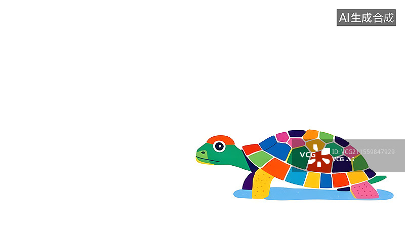 【AI数字艺术】2D卡通乌龟趣味绘本插画右下图片素材