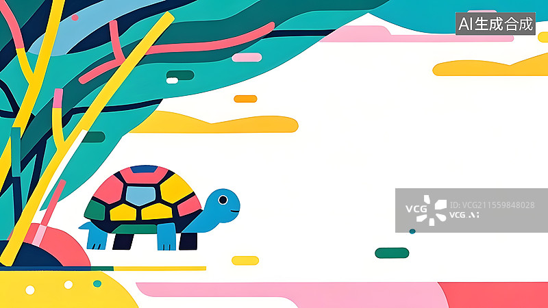 【AI数字艺术】2D卡通乌龟趣味绘本插画左下图片素材